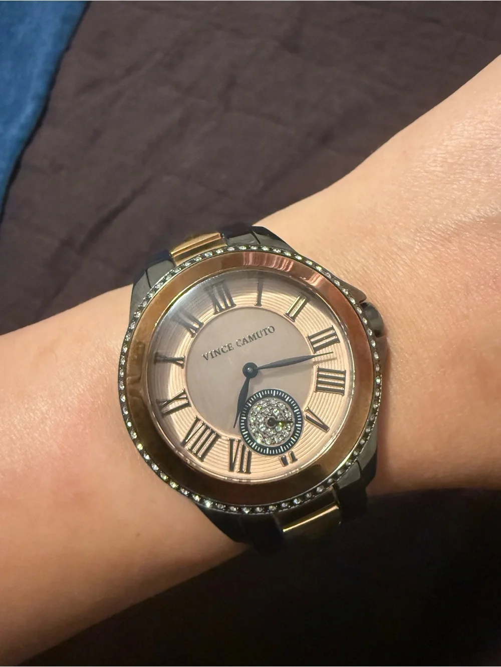 Vince Camuto Two-Tone Pyramid Stud Bracelet Watch — Rose Gold Dial
